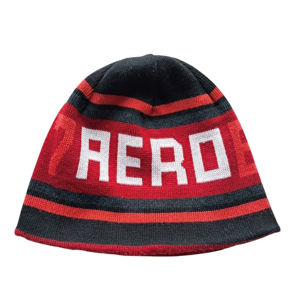 Aeropostale‎ Reversible Beanie Red Black Aero 87 Alpine Ridge Big Air Hat Y2K